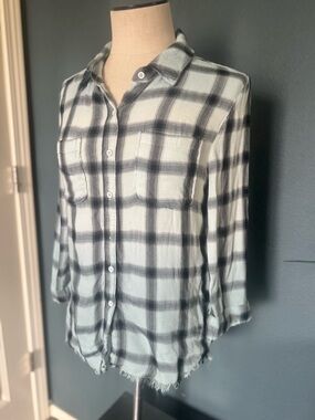 Dear John Black and Pale Green Plaid Shirt